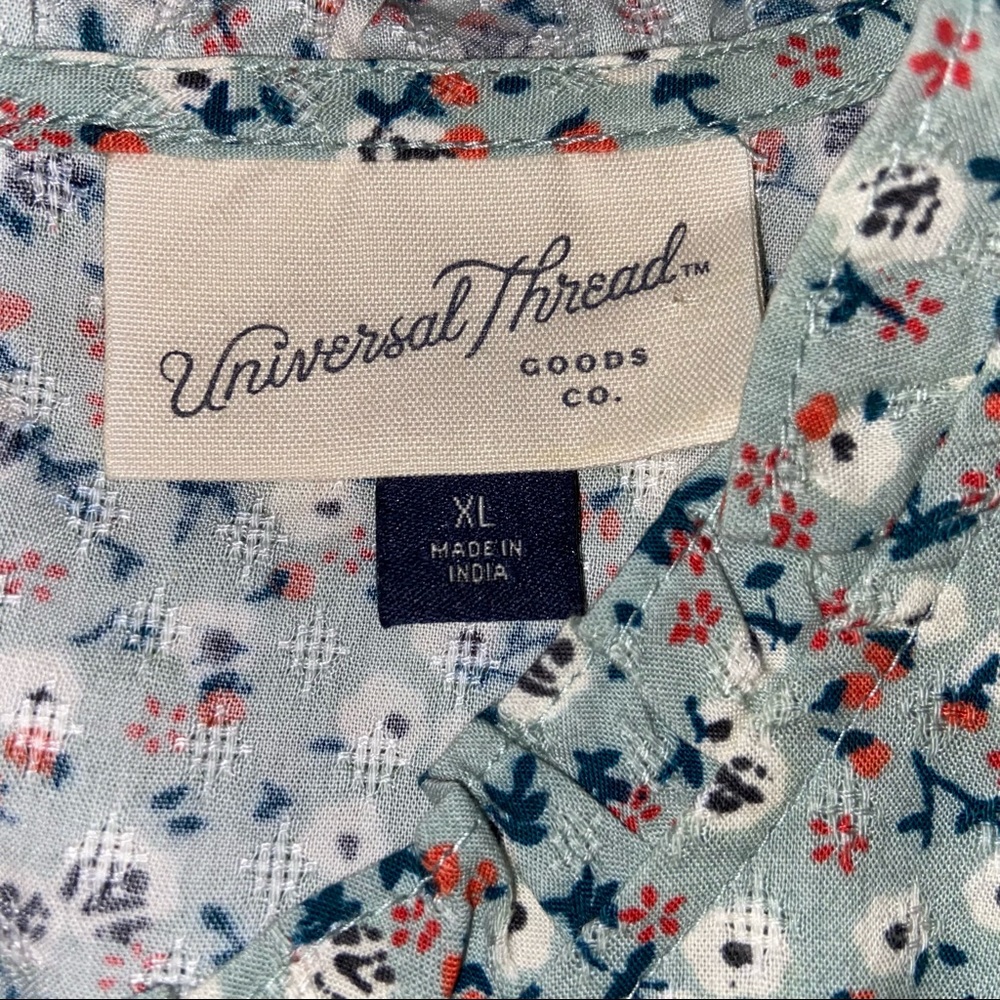 Universal Thread Green Floral Flounce Ruffle Tunic Top XL Sleeveless High Neck - Picture 6 of 12